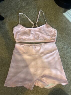 Pink Gingham Athletic Bralette & High-Waist Shorts Set